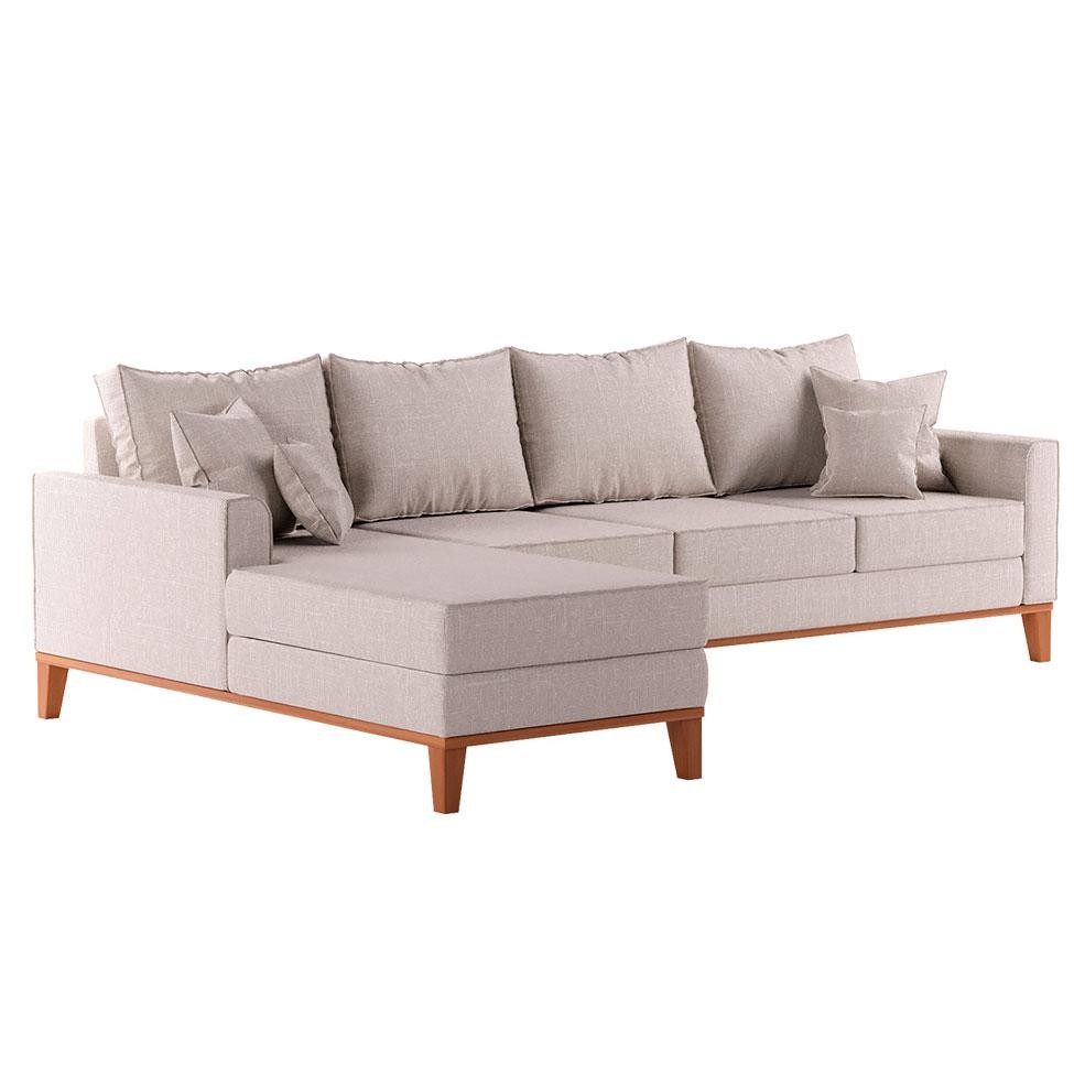 Sofá 4 Lugares Beny Com Chaise Esquerdo Linho Cru em Oferta na Shopee