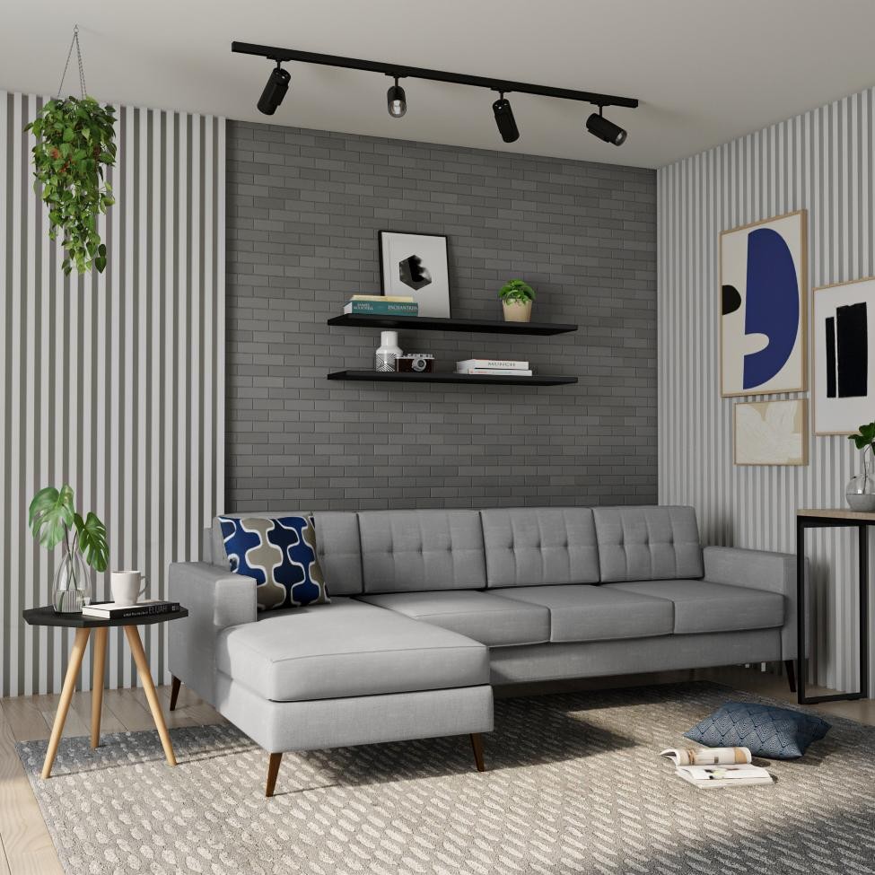 Sofá 4 Lugares Life com Chaise Esquerdo Pé Palito Linho Cotton Cinza em Oferta na Shopee