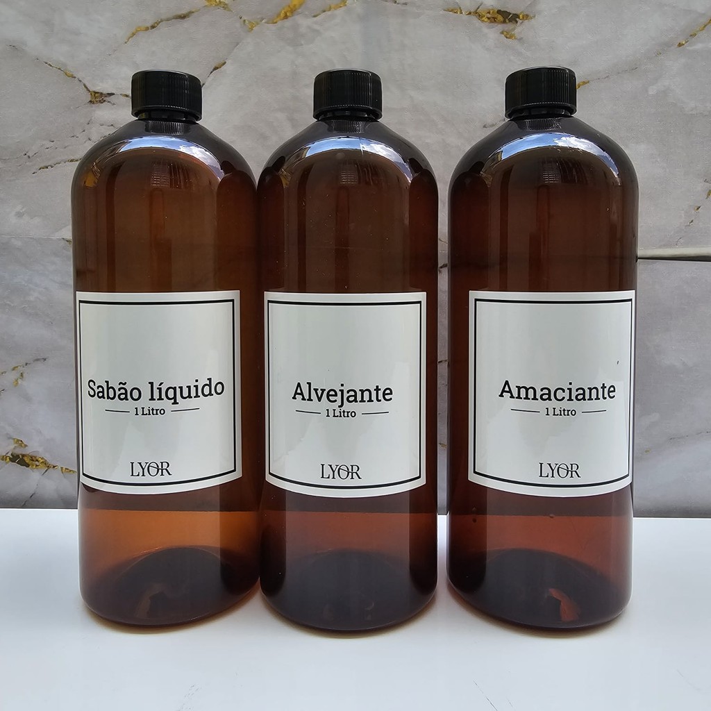 Conj Porta Amaciante, alvejante e sabão Liquido para Lavanderia 1 L Vintage Lyor 3 peças