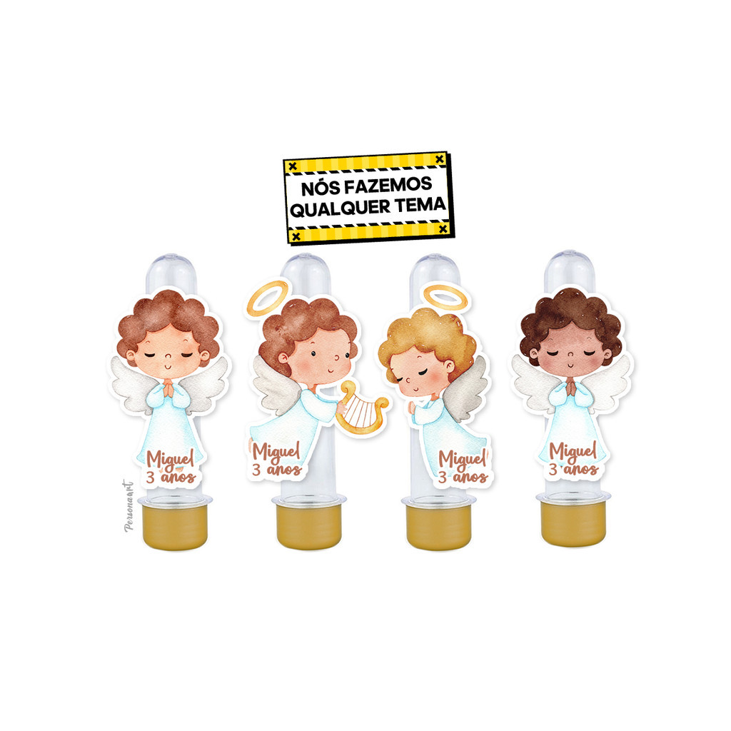 15 Apliques 3d para Tubete 13cm Aplique Tag Topper Personalizados Anjinho Aquarela