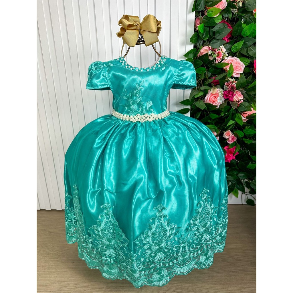 Vestido Enjoy Longo Sofia Verde Tiffany Casamento Florista Formatura Noiva Batizado Elegante Luxo Clássico Cerimônia