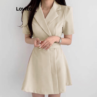 Lovito Elegante Vestido com Amarração e Cinto Simples para Mulheres L77ED263