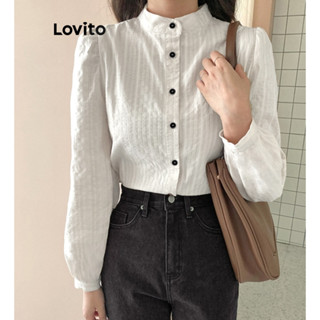 Lovito Casual Blusa Feminina Listrada com Botão Frontal LNA30008 (Damasco/Degradê)