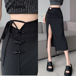 Lovito Saia Frontal Elegante Com Gravata Lisa Para Mulheres LNE42186