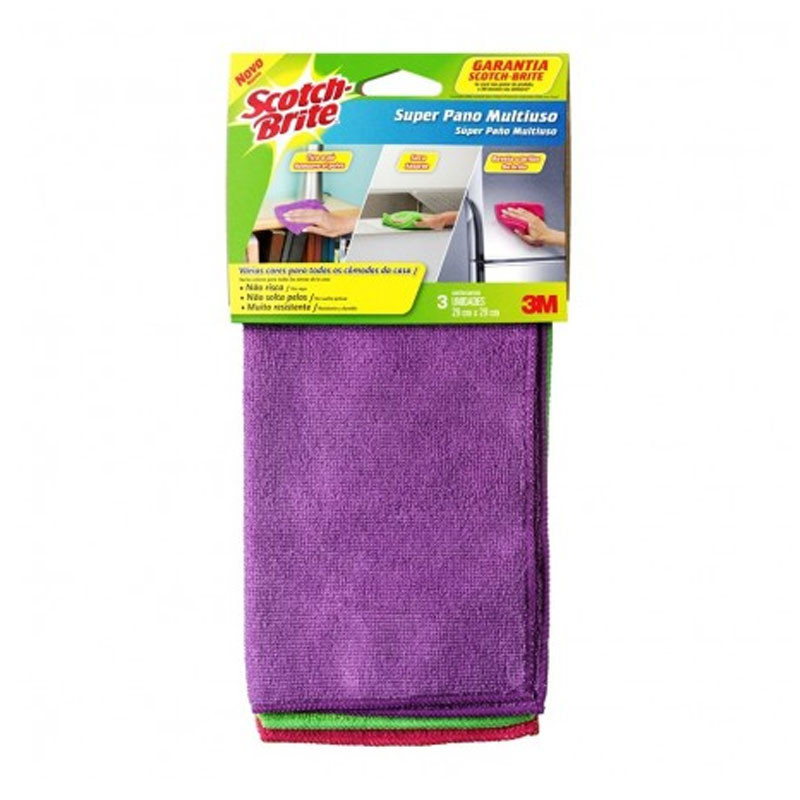 Super pano multiuso Scotch-Brite colorido 29x29 pacote com 3 unidades 3M