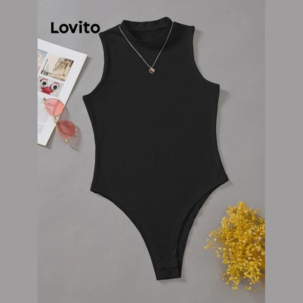 Lovito Casual Body Feminino Liso Básico LNE31011 (Branco/Preto)