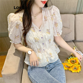 Lovito Casual Blusa Feminina Floral Plissada LNE33154 (Off White)