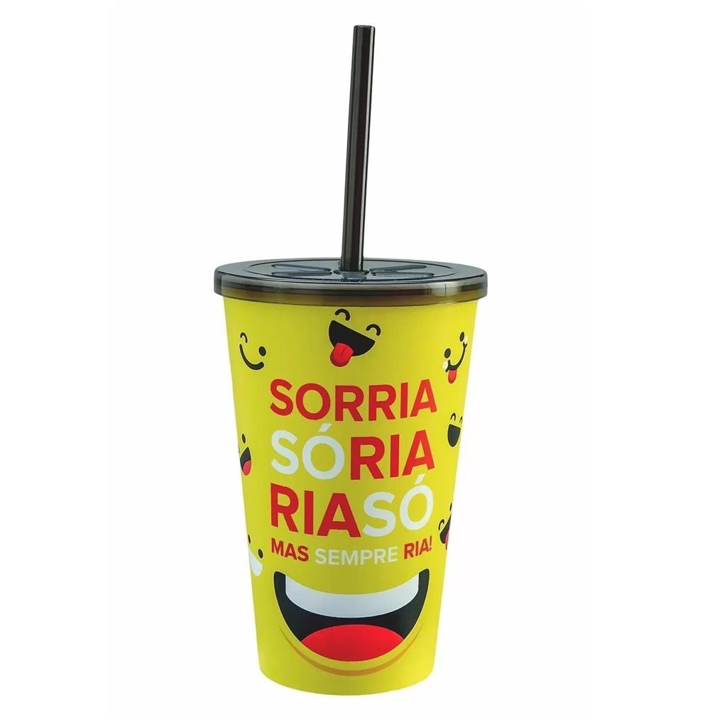Copo Com Canudo Sorria 550 Ml Festa e Lembrancinhas - Usual Utilidades