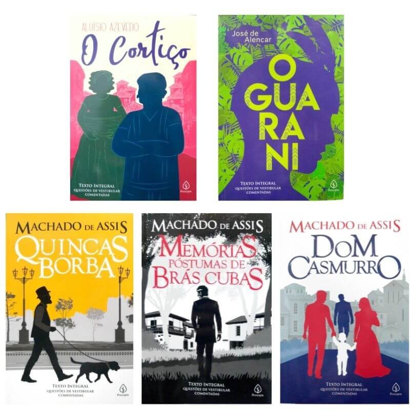5X Livros Físicos Clássicos Brasileiros Dom Casmurro Quincas Borba O Guarani O Cortiço Memórias Póstumas de Brás Cubas