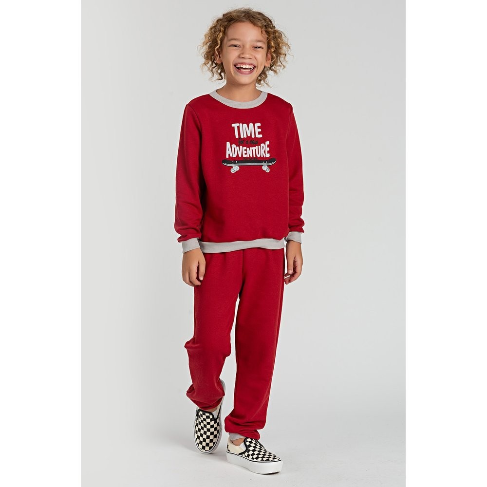 Conjunto Infantil de Moletom Bordo Time Adventure