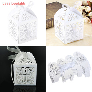 (cassiopeiahb) 10pcs Festa De Casamento Caixas De Doces Com Fita De Papel Cruz
