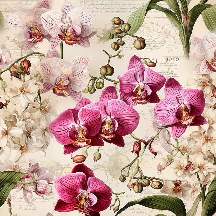 Tricoline Digital Jardim das Orquídeas, 100%Alg 50cm x 1,50m