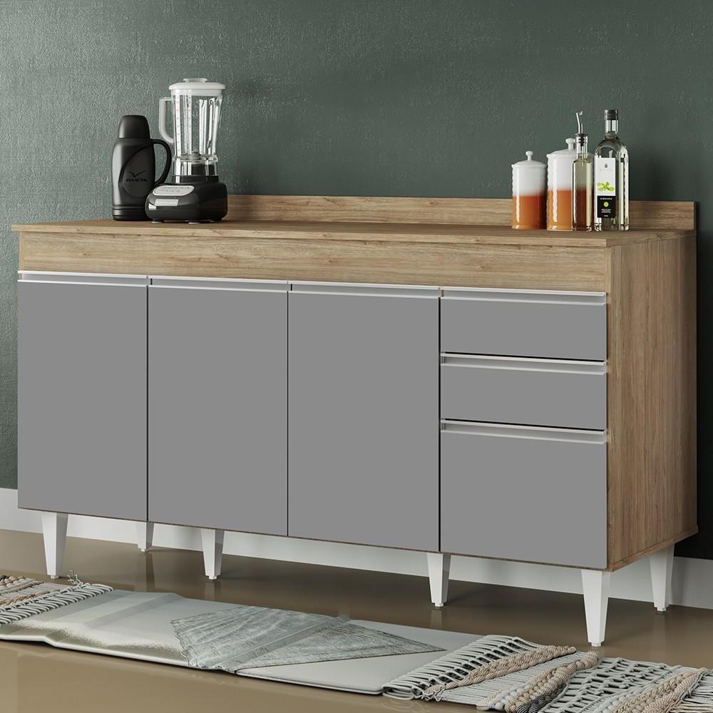 Balcão Gabinete para pia com Tampo 150cm Marrocos Castanho/Cinza - Lumil em Oferta na Shopee