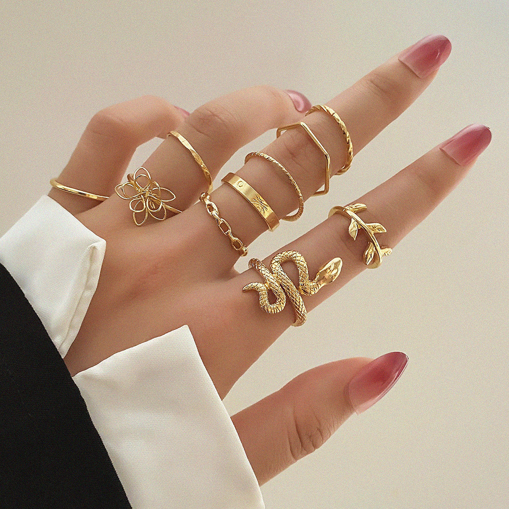 Conjunto de 10 peças de Anel de Girassol em Forma de Cobra Fashion Leaf Twist em Oferta na Shopee