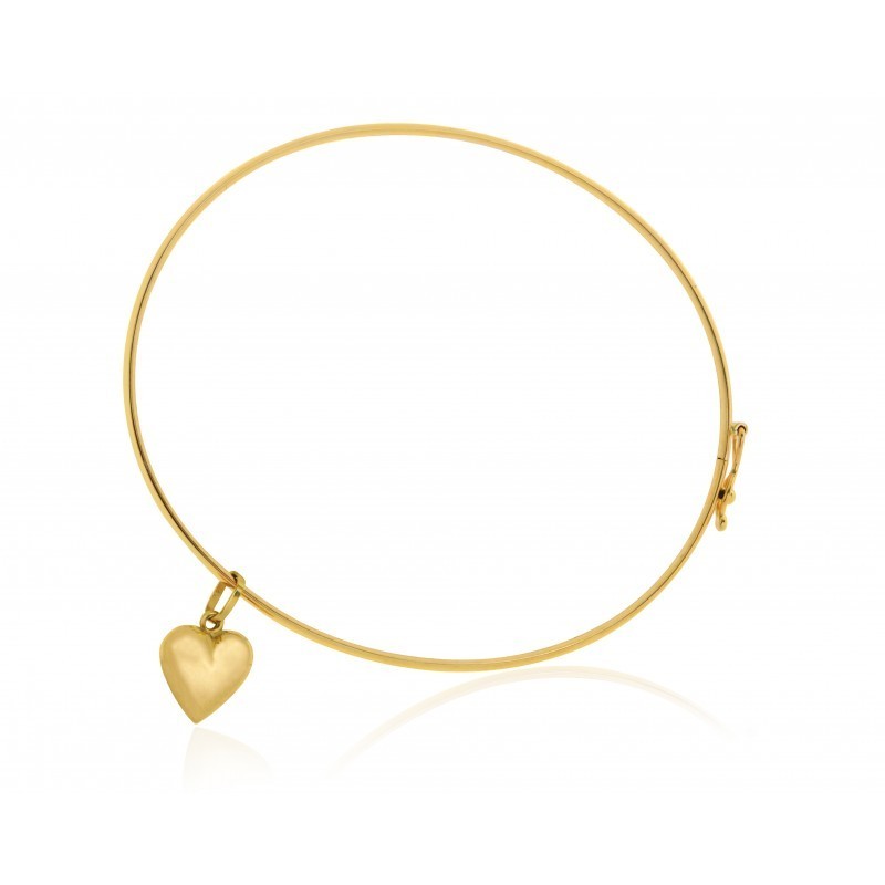 Pulseira Bracelete Algema Com Pingente Coração Em Ouro 18k