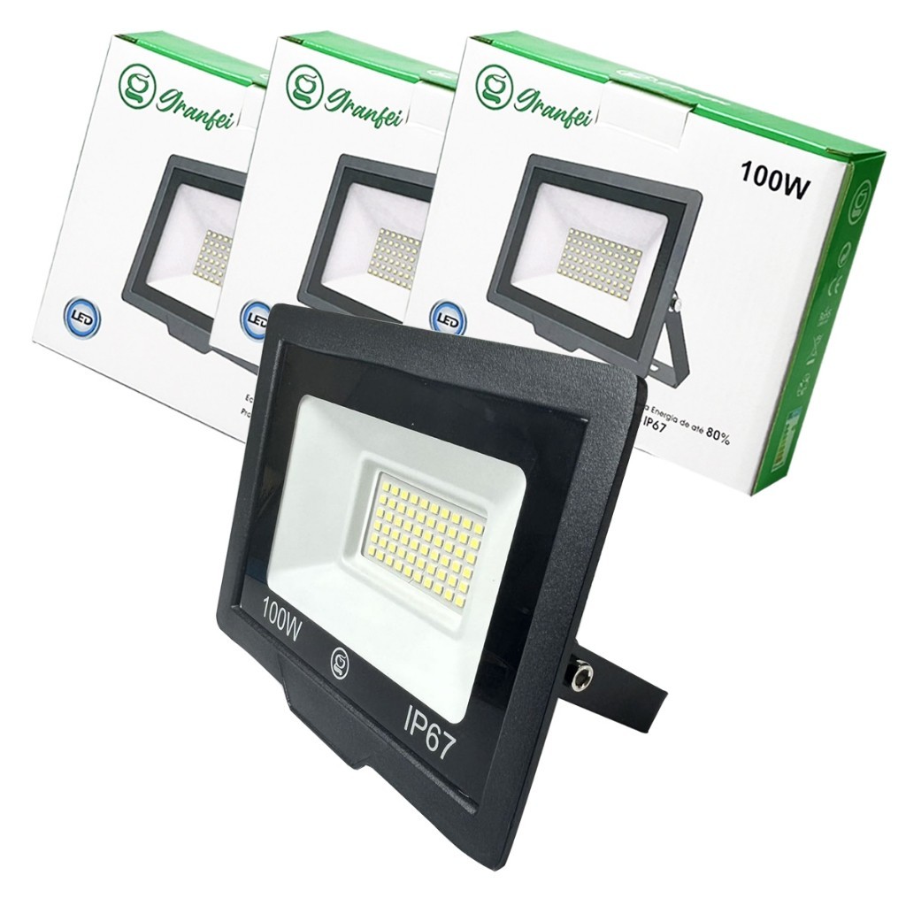 kit 3 un Refletor Led 100w smd Holofote ip67 Prova D'água luz branco frio 6500k Bivolt