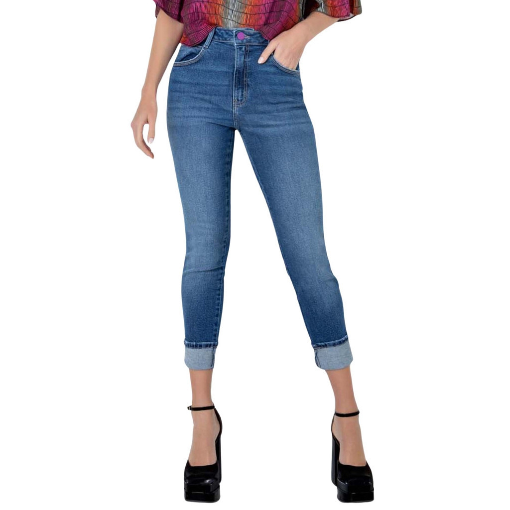 Calça Cropped Turmalina Jeans Escura Flor De Lis