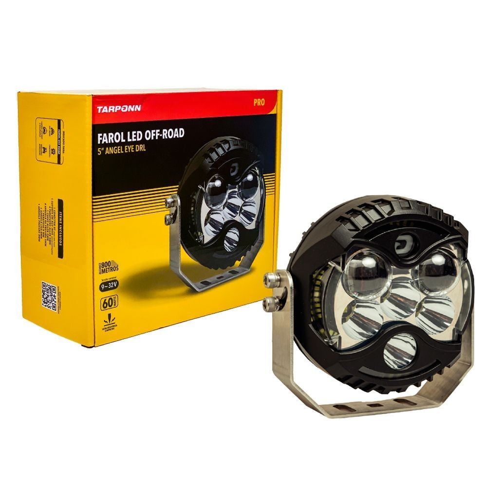 Farol LED Off-Road 5 Polegadas com DRL PRO 6000K Angel Eye LED SMD 3030