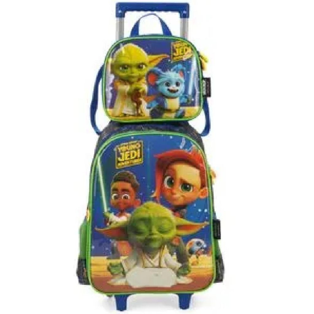 Kit Mochila de Rodinhas e Lancheira Luxcel Star Wars Verde