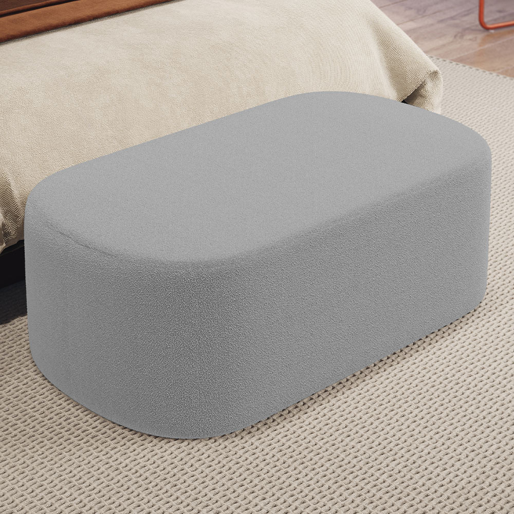 Puff Decorativo Orgânico Para Living Quarto 100cm Doha W01 Bouclê Cinza - Lyam Decor