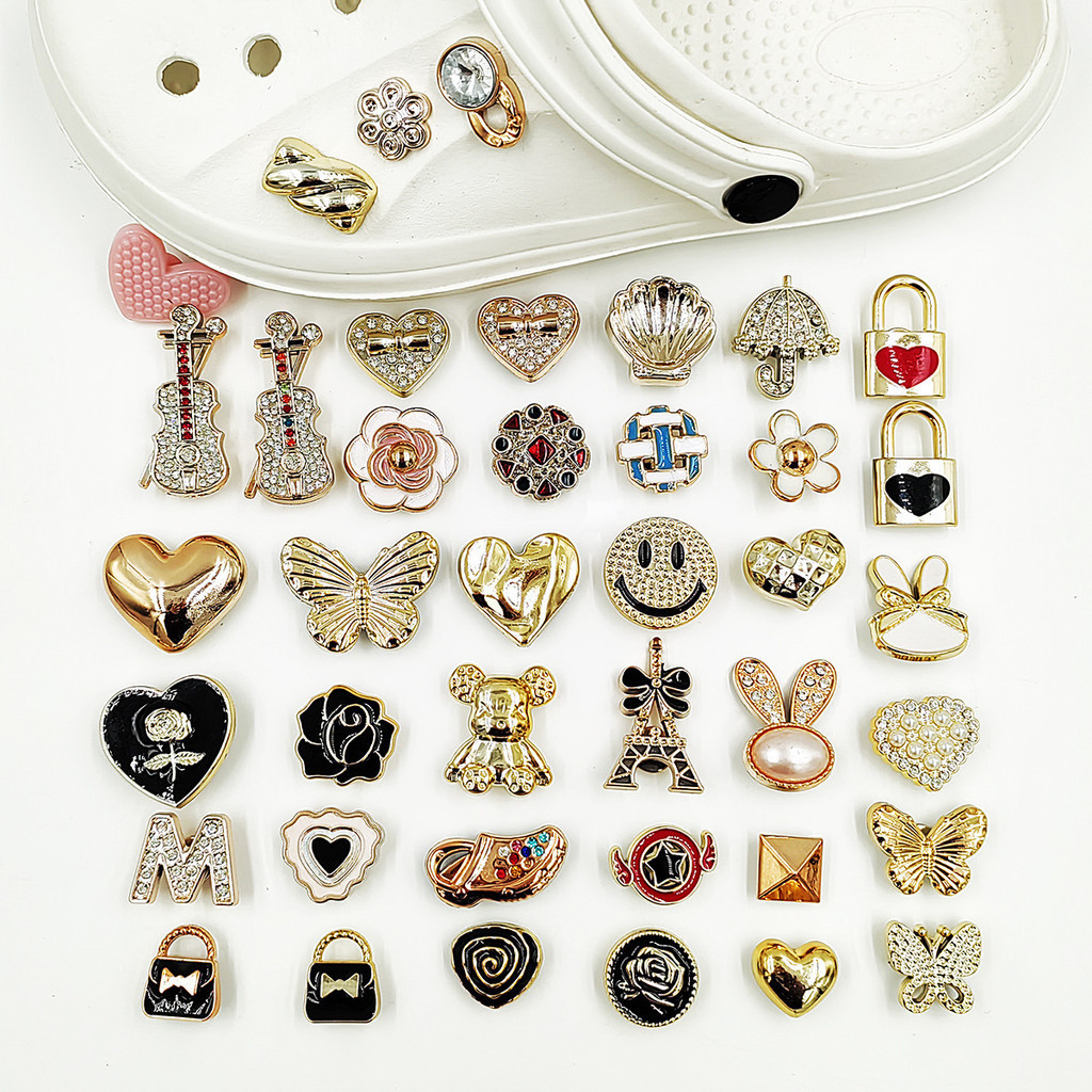 Tamanco Ouro Sapato Encantos Botão Pinos DIY Conjunto Sapatos Charme 1 Peça em Oferta na Shopee