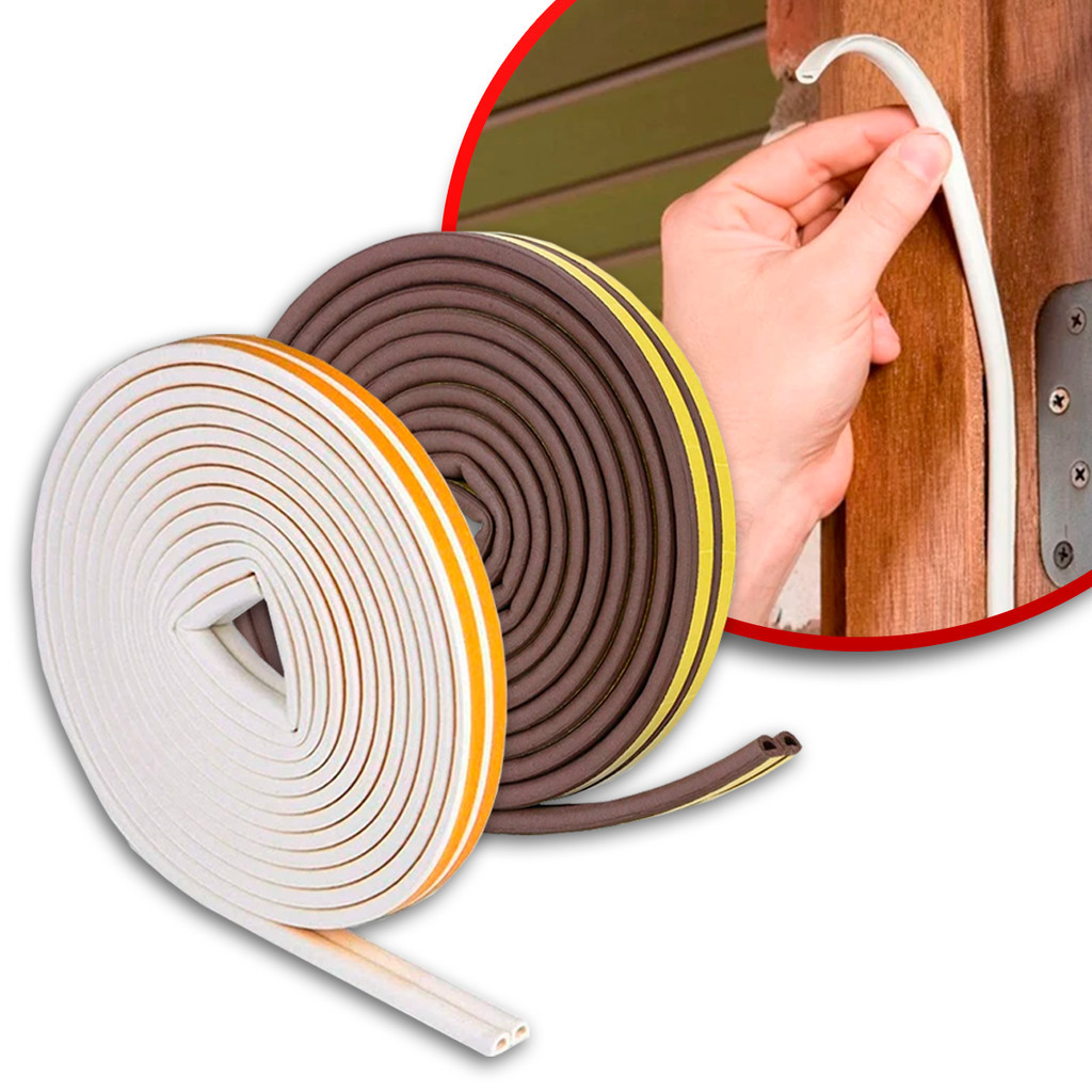 Kit 1/2 Fita Veda Fresta Para Porta Janela 6-12m Branco e Marrom Isolante Acústico Anti Pó Barulho em Oferta na Shopee