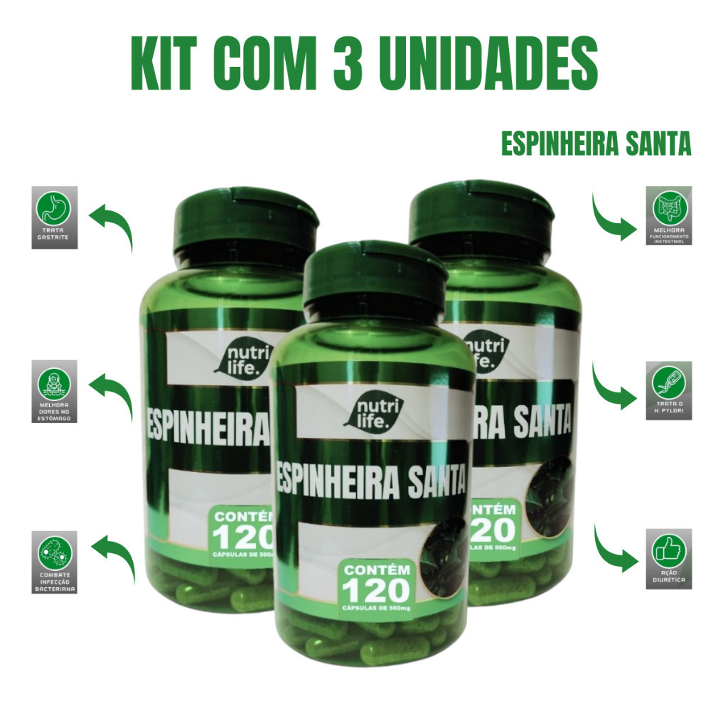 3/uni Espinheira Santa de 120 Cápsulas de 500mg