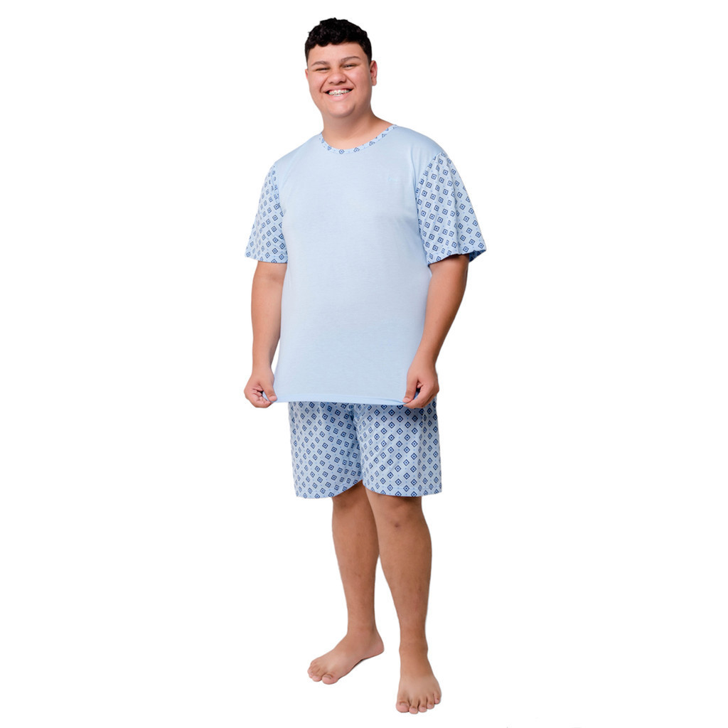 Pijama Masculino Plus Size de Verão Manga Curta e Shorts