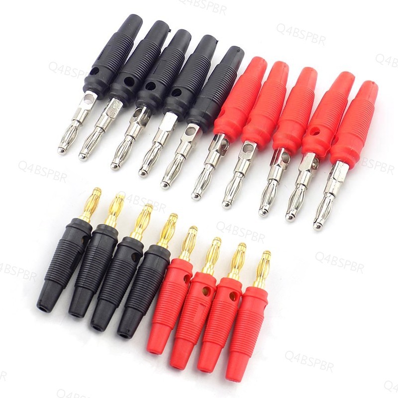 10pcs Plugue De Banana De 4mm Áudio Do Alto-Falante Plugues De Placa De Prata Dourada Conector Sem Solda 5pcs Vermelho 5pcs Preto BR4B