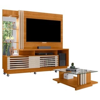 Estante Home Theater Com Rodízios E Mesa De Centro Frizz Plus Cinamomo Off White - Madetec em Oferta na Shopee