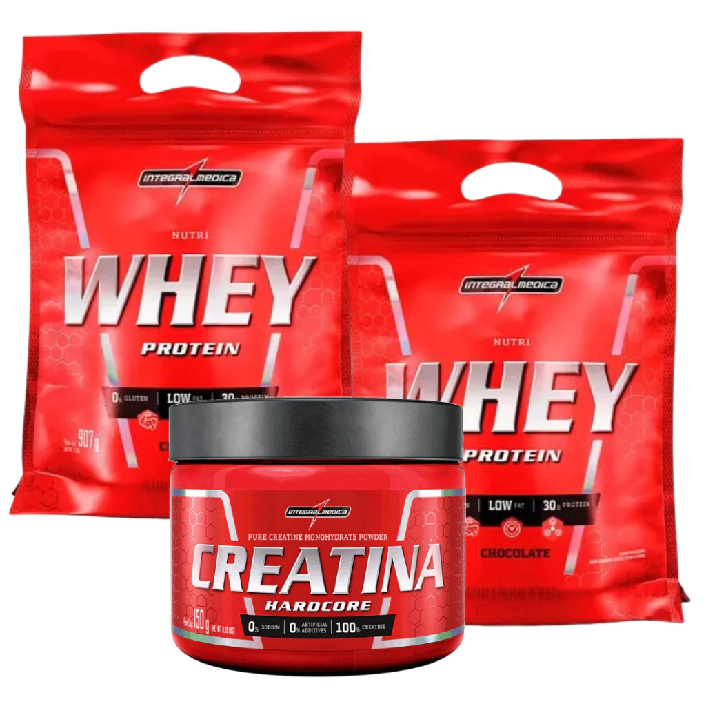 Kit 2 Nutri Whey 907g Refil + 1 Creatina 150g Hardcore Integral Médica