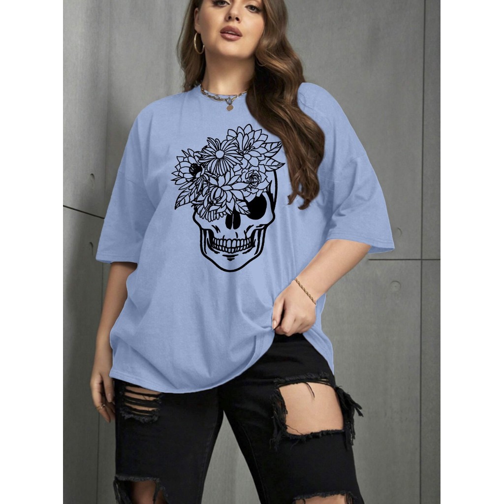 Camiseta Feminina Aesthetic Blogueira Estampa Desenho Flores Buquê Blusa Oversized Streetwear
