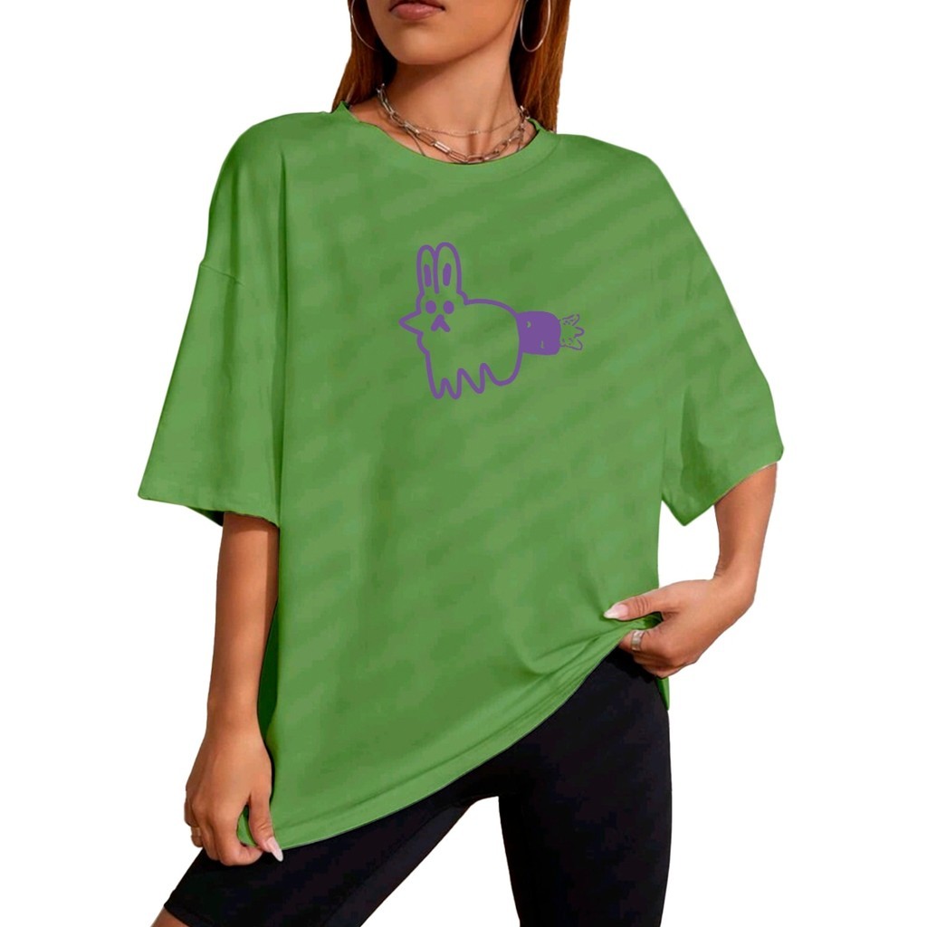 T Shirt Casual Estilosa Camiseta Moderna Blusa Estampada Coelhinho Cenoura Despojada Oversized