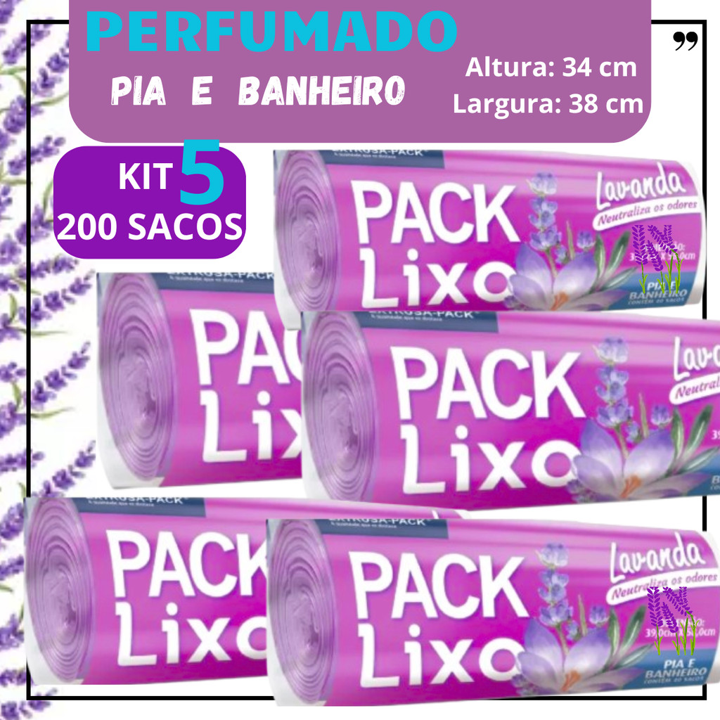 Kit 5 Saco Lixo Perfumado  Cozinha , Banhero Lilás - Lavanda - Anti Odor - Anti Inseto