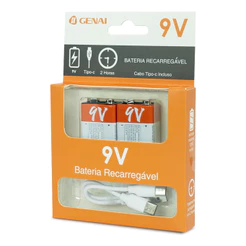 2 Baterias Recarregável 9v 650mah Genai Tipo C 5v