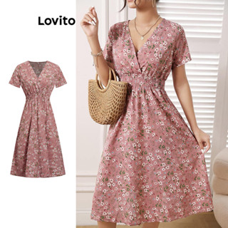 Lovito Vestido Boho Floral Plissado Com Flores Para Mulheres L77ED329