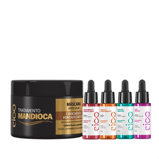 Eico Máscara Creme de Hidratação Antifrizz Tratamento Mandioca 270g Fortalecimento Crescimento Capilar Filtro Solar e Booster Eico Pro Tratamento 30ml.