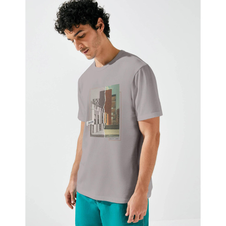 CAMISETA HERING ESTAMPADA PREDIO CINZA