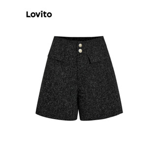 Lovito Shorts Elegantes Com Bolso Falso E Botão Liso Para Mulheres L77ED351
