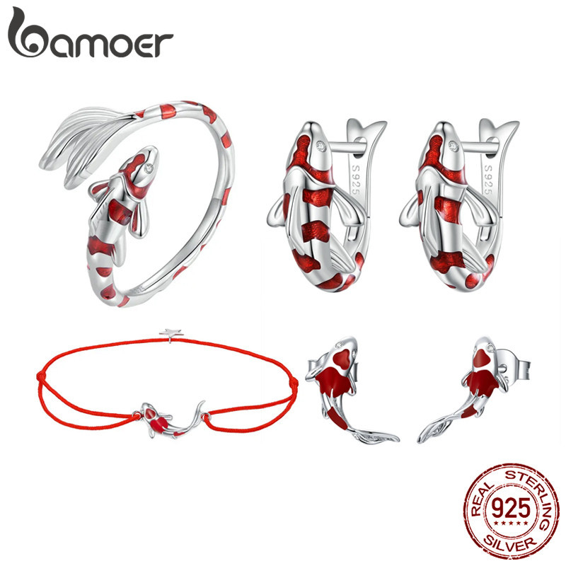 BAMOER Guardião Lucky Fish Rope Chain Bracelet Brincos Para Casal 925 Sterling Silver Star Esmalte Jóias Amizade Fashi em Oferta na Shopee