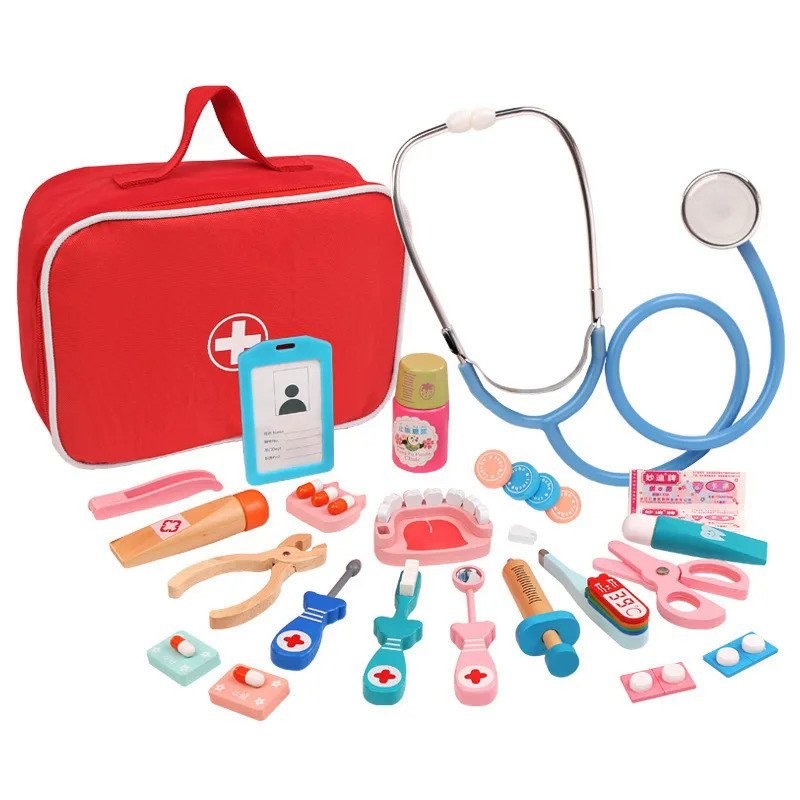 De madeira Finja Jogar Médico Brinquedos Educativos para Crianças Simulação Médica Medicina Peito Set para Crianças Role Playing Toy Finja EQUV em Oferta na Shopee