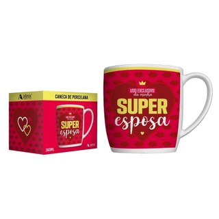 Caneca Porcelana Super Esposa Urban 360ml + Caixa Presente Dia dos Namorados Mulher - Coleção Família em Oferta na Shopee