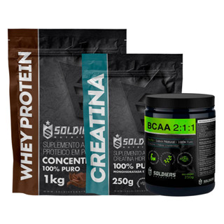 Kit: Whey Protein Concentrado 1Kg + Creatina Monohidratada 250g + BCAA Em Pó 250g - 100% Importado - Soldiers Nutrition