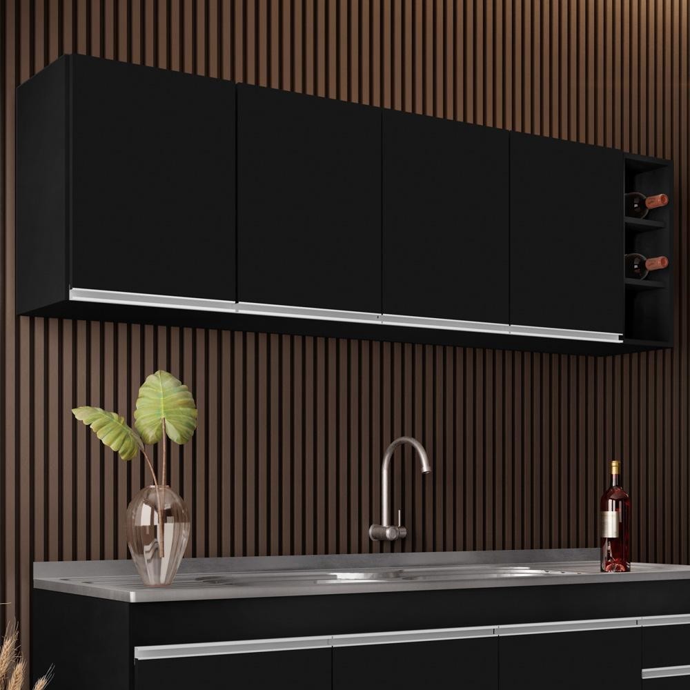 Armário Aéreo Nevada com Nicho 180cm 4 Portas Preto - Lumil em Oferta na Shopee