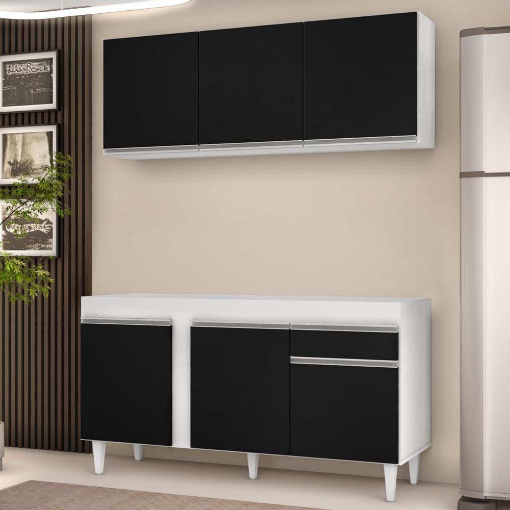 Armário Aéreo Argélia e Balcão Para Pia 150cm Dakota Branco/Preto - Lumil Móveis em Oferta na Shopee