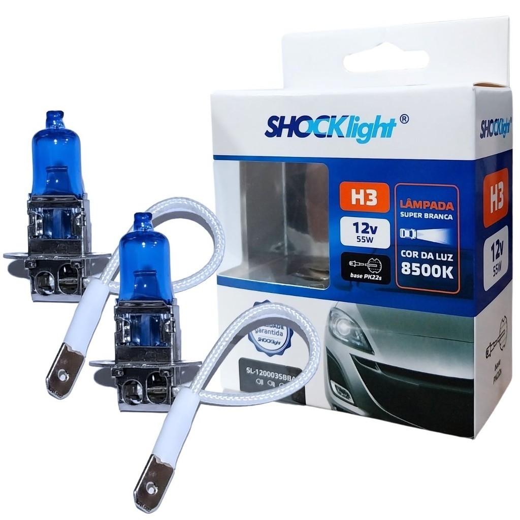 PAR LAMPADA SUPER BRANCA H3 12V 55W HALOGENA 8500K FAROL