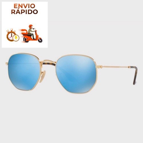 Oculos de sol Masculino hexagonal lente de cristal dourado Azul em Oferta na Shopee