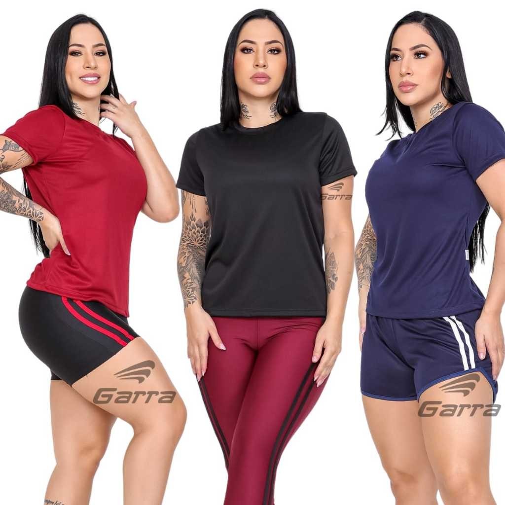 Kit 3 Camiseta Feminina Manga Curta Dry Fitness Para Treino Academia e Corrida Garra Sport