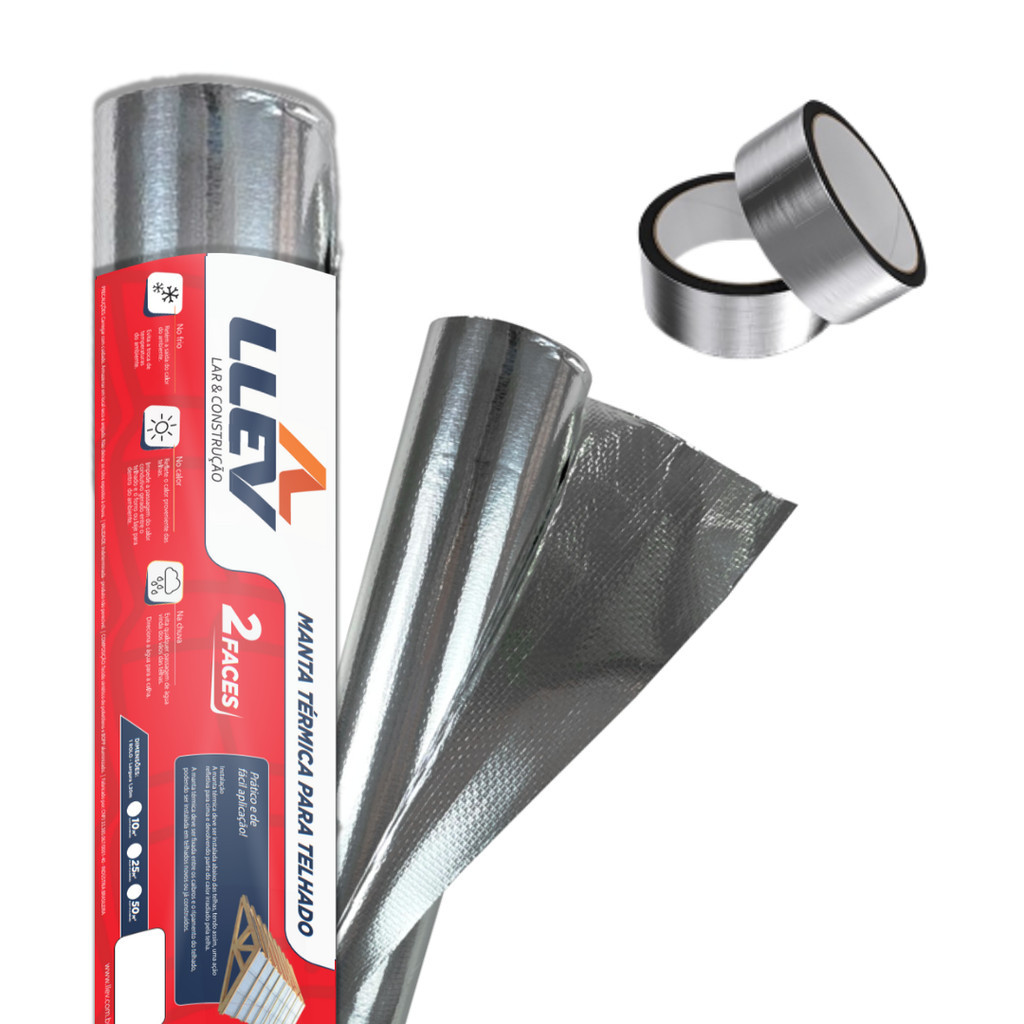 Manta Térmica Dupla Face 100m² Llev Premium Rafia + 2 Fitas Telhado Casa Reforma