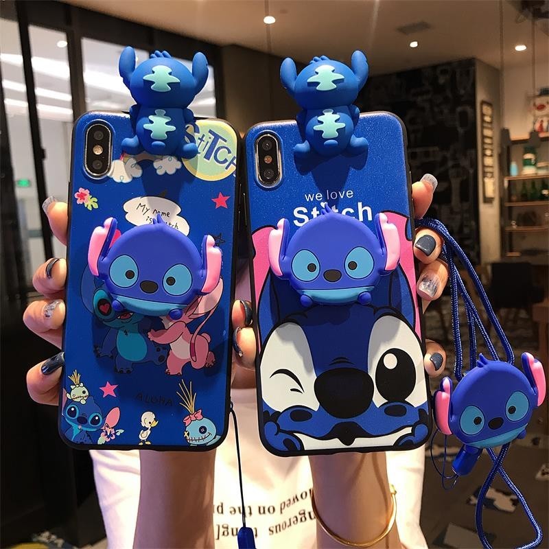 Capa Samsung A17 A07 A06 A16 A56 A55 A35 A25 A15 A05 A05S A13 A14 M54 M53 Cartoon Stitch/Mickey E Minnie Stand Com Cordã